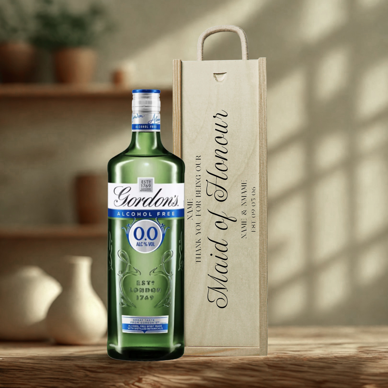 Personalised Maid of Honour Gin Gift Set with Wooden Presentation Box