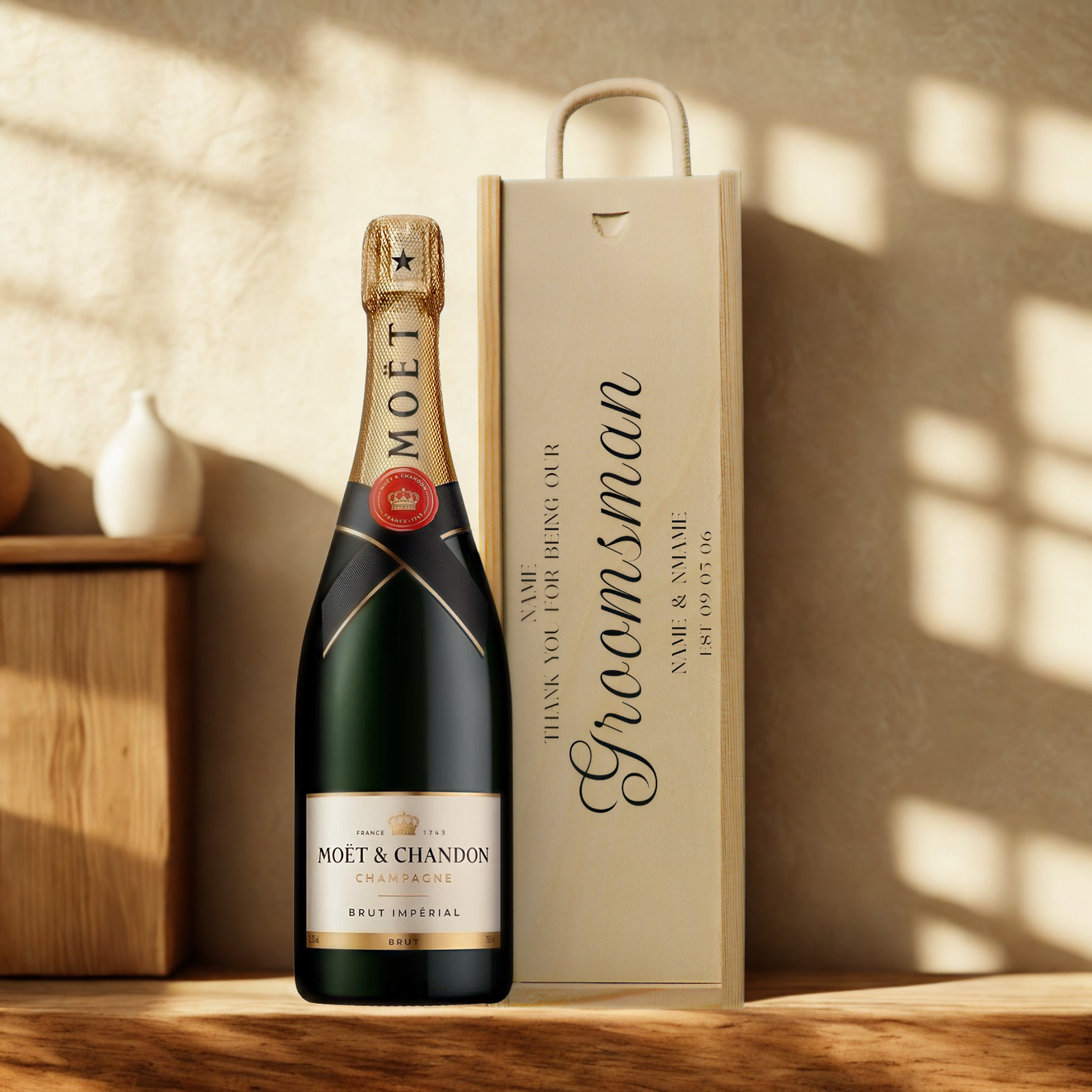 Personalised Groomsmen Champagne & Sparkling Gift Set with Wooden Presentation Box