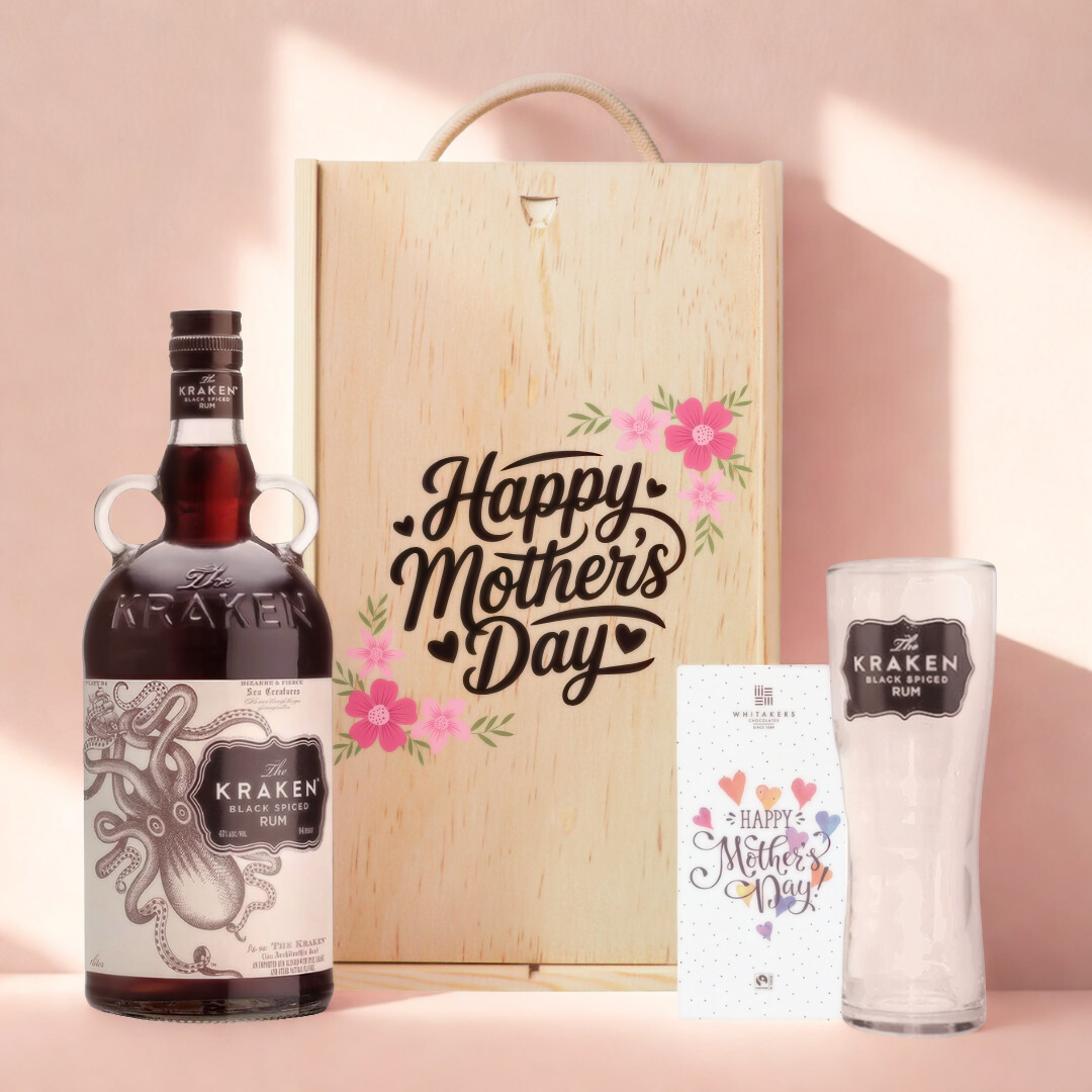Mother’s Day Kraken Spiced Rum Gift Set (70cl) with Glass &amp; Chocolate – Unique Mother’s Day Gift for Mum