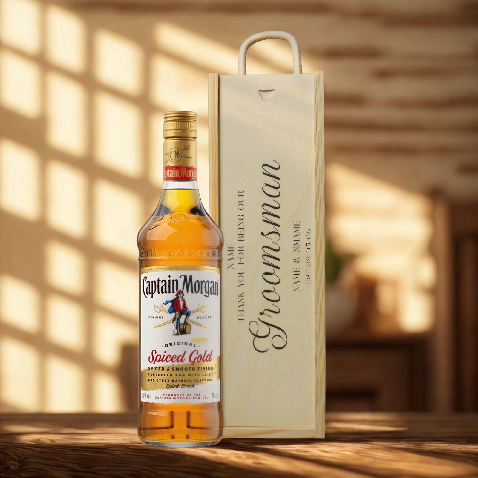 Personalised Groomsmen Rum Gift Set with Wooden Gift Box