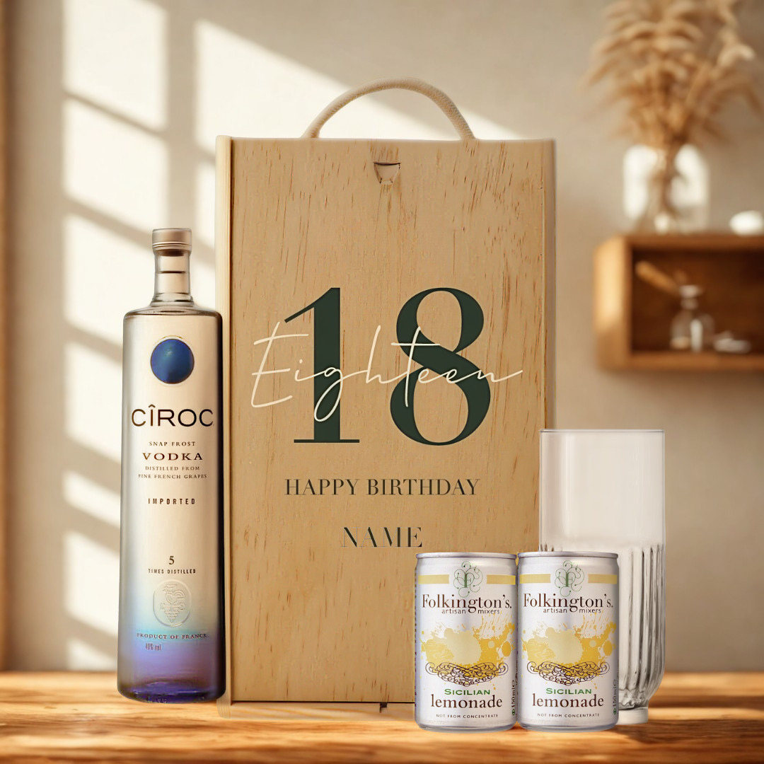 Personalised 18th Birthday Vodka Gift Set – with Personalised Lid