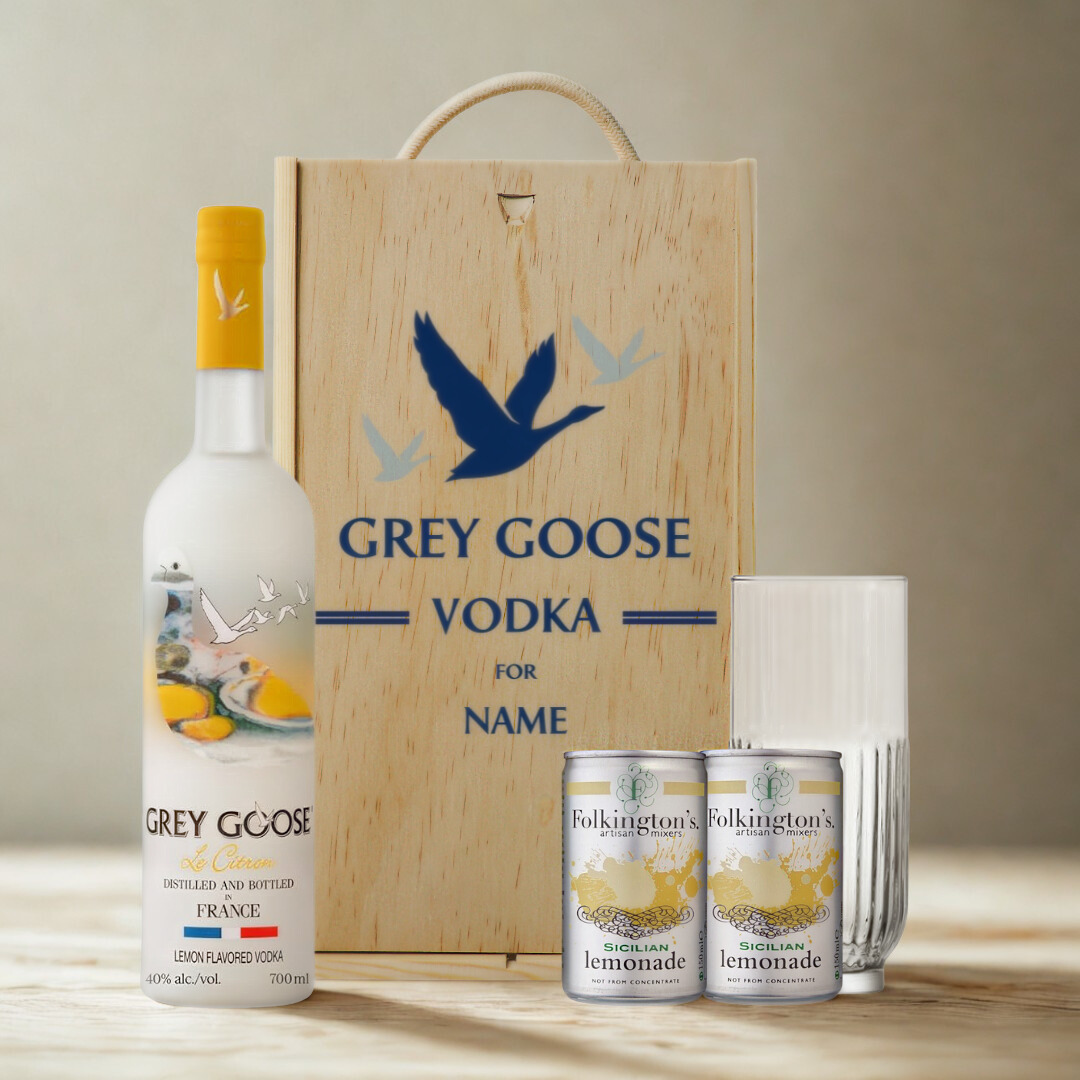 Personalised Grey Goose Le Citron Lemon Vodka Gift Set with Lemonade &amp; Rocks Glass (70cl)