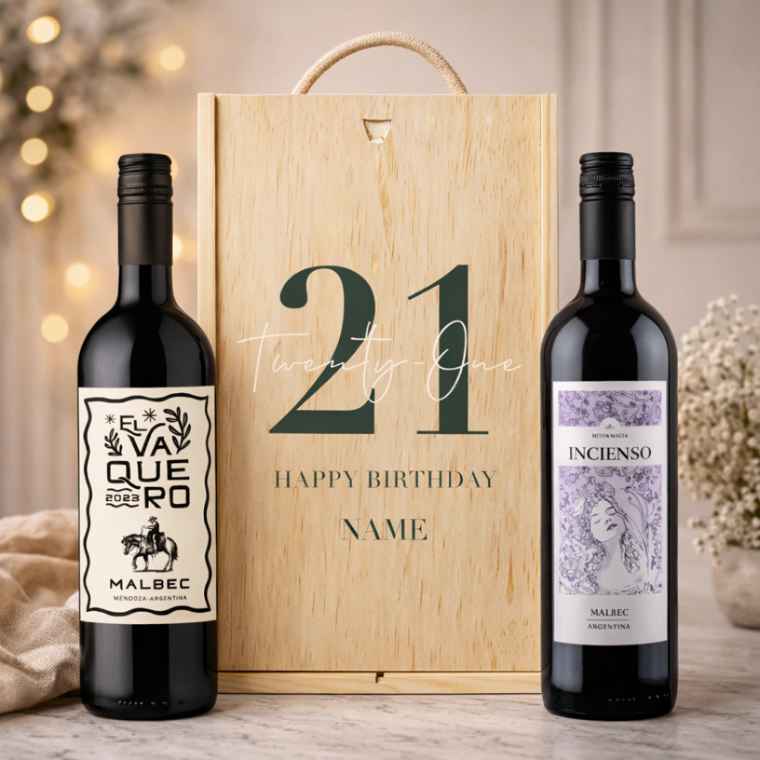 Personalised 21st Birthday Malbec Classic Red Wine Gift Set Two x 75cl