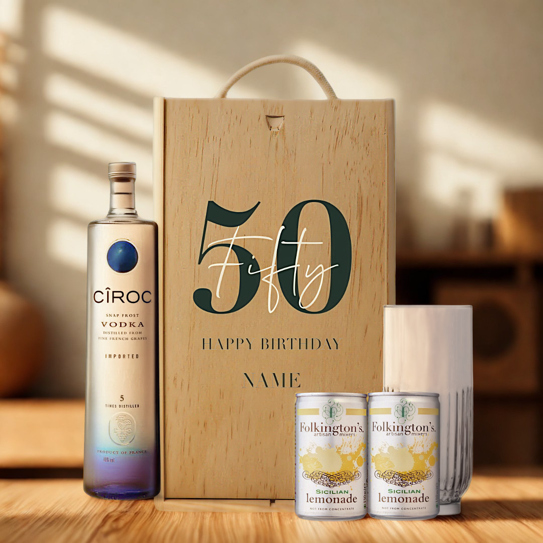 Personalised 50th Birthday Vodka Gift Set – 70cl with Personalised Lid