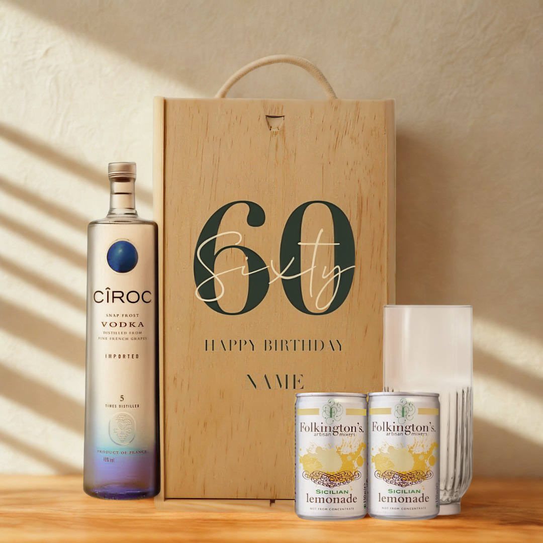 Personalised 60th Birthday Vodka Gift Set – 70cl with Personalised Lid