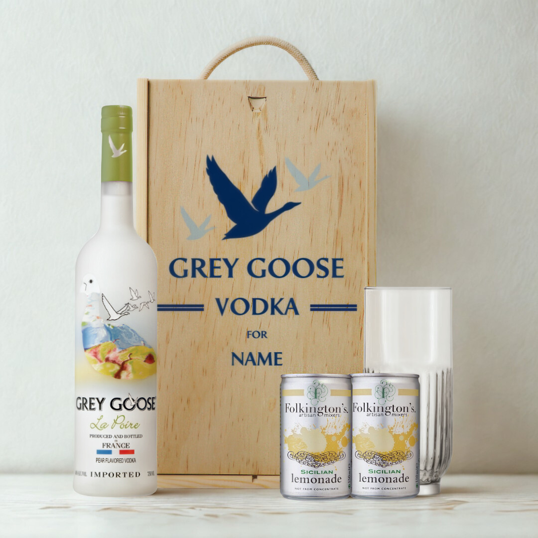 Personalised Grey Goose La Poire Pear Vodka Gift Set with Lemonade & Rocks Glass (70cl)