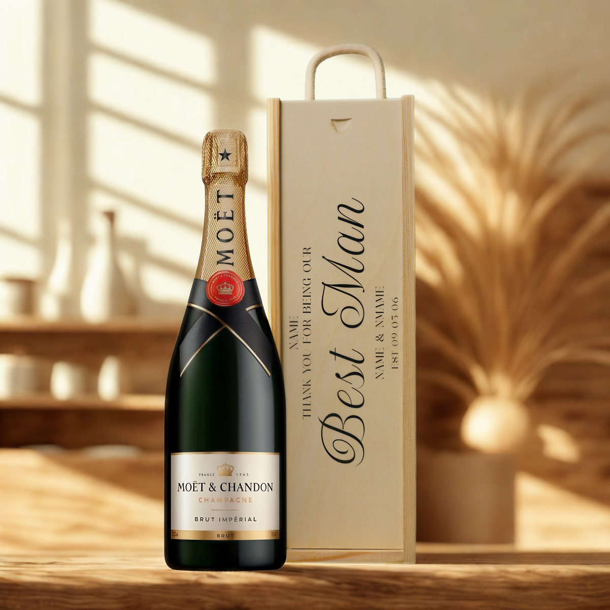 Personalised Best Man Champagne & Sparkling Gift Set with Wooden Presentation Box