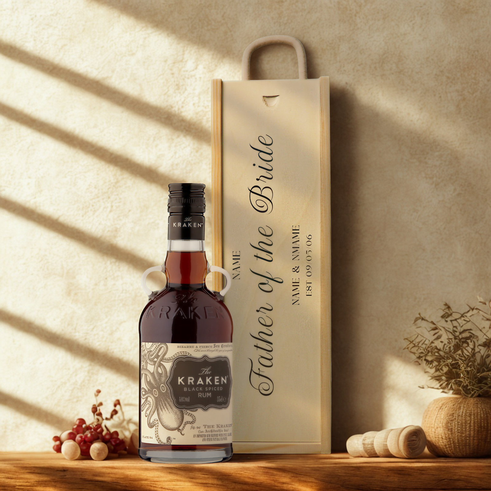 Personalised Father Of The Bride Rum Gift Set With Wooden Presentation Box