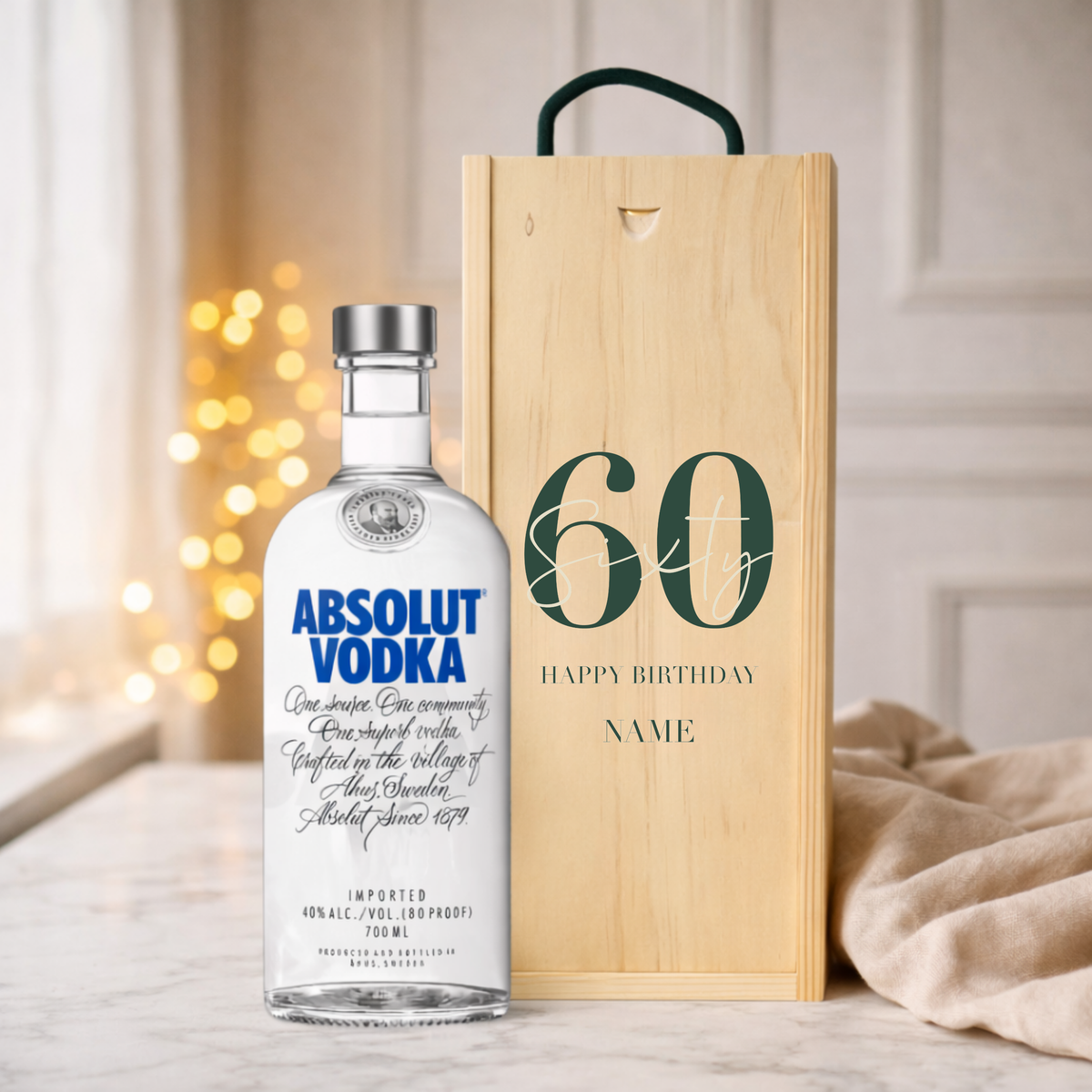 Personalised 60th Birthday Vodka Gift Set – 70cl with Personalised Lid