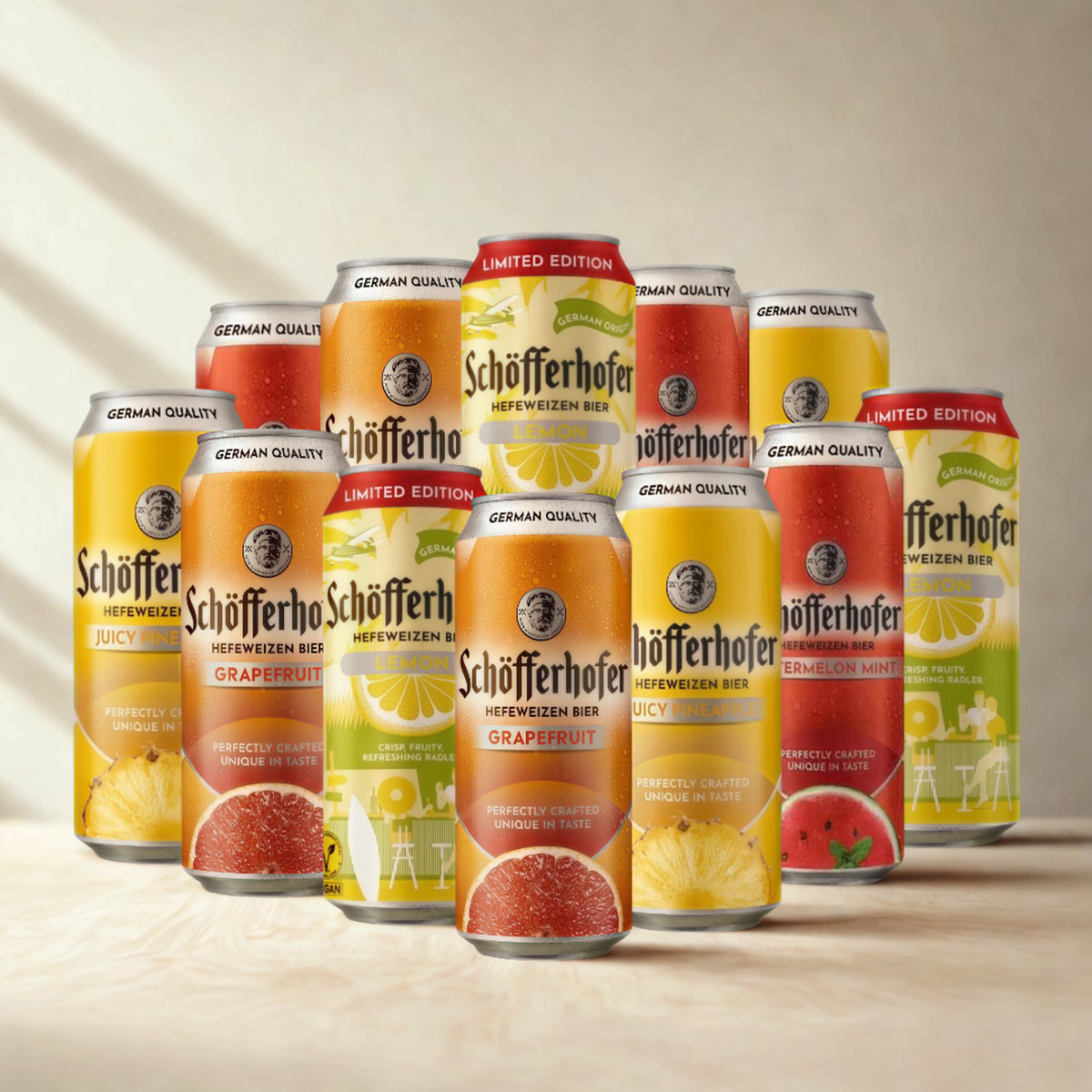 Schöfferhofer Mixed Radler Beer Case – Grapefruit, Pineapple, Watermelon &amp; Mint, Lemon 500ml Cans (12 Pack)