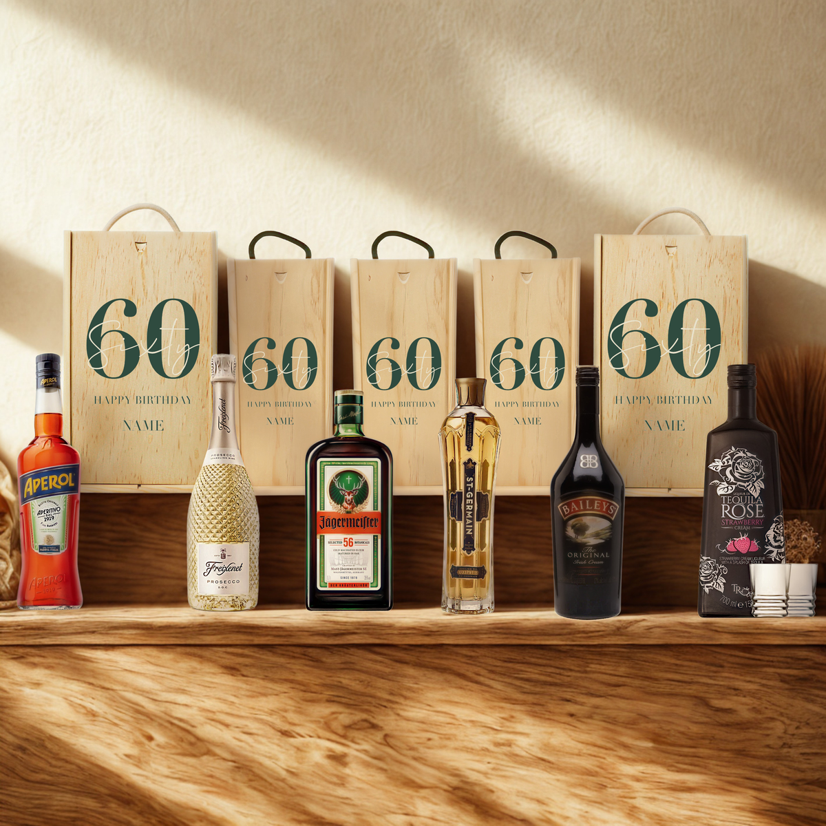 Personalised 60th Birthday Aperitif Gift Set – Premium Spirits Selection with Personalised Lid