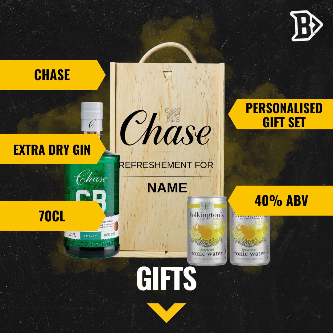Personalised Chase GB Gin with Folkington&#39;s Tonics in Wooden Box Gift Set - 70cl (40% ABV)