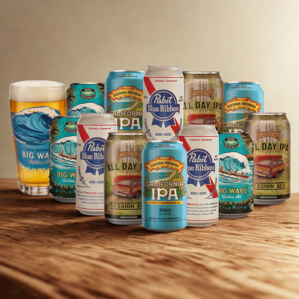 American Craft Beer Mixed Case USA with Kona Glass - (12 Pack)