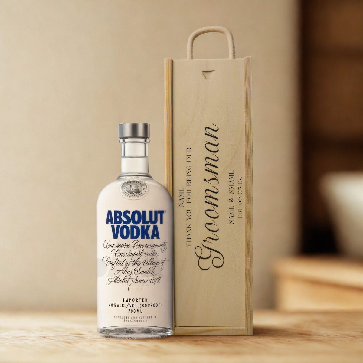 Personalised Groomsmen Vodka Gift Set with Wooden Gift Box