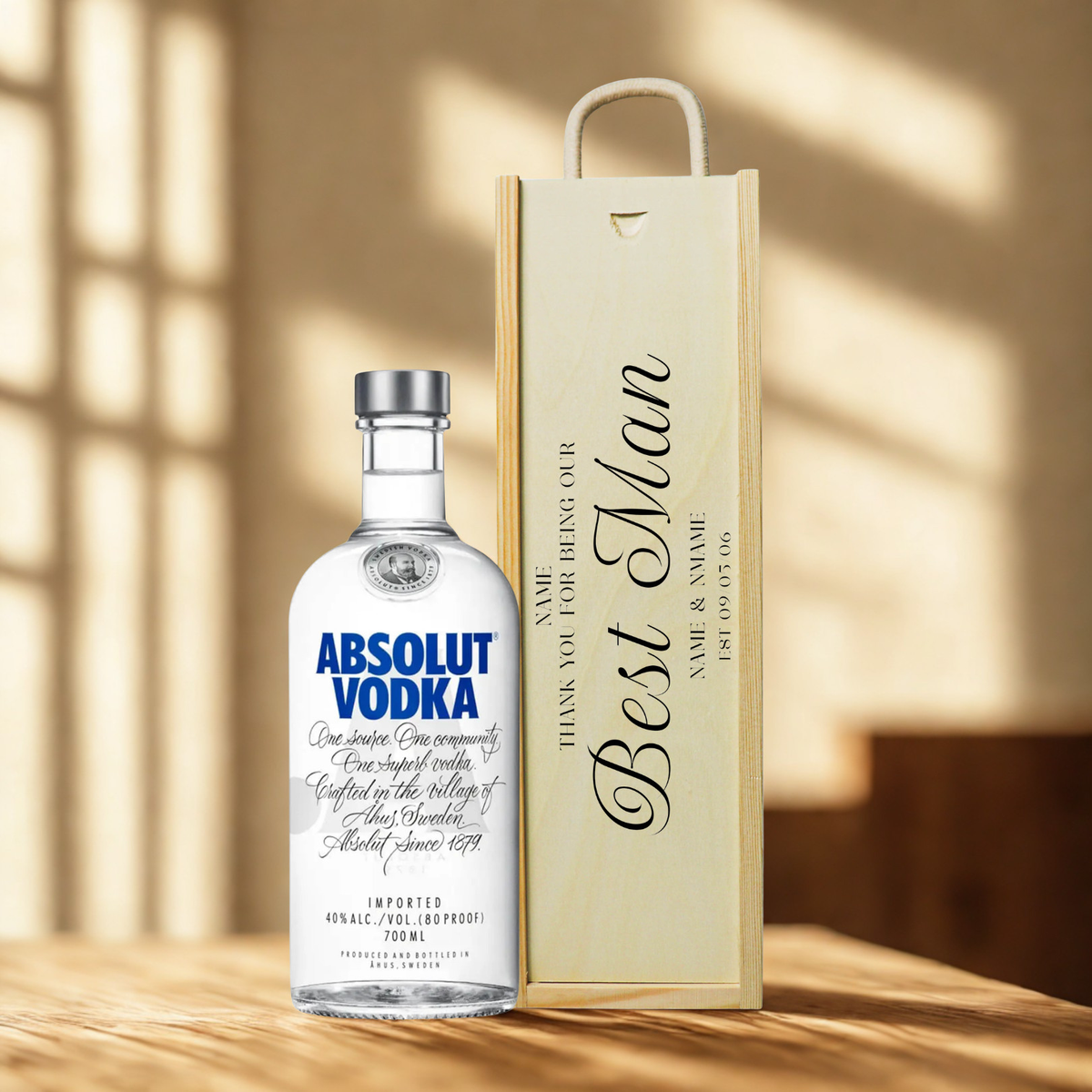 Personalised Best Man Vodka Gift Set with Single Wooden Gift Box