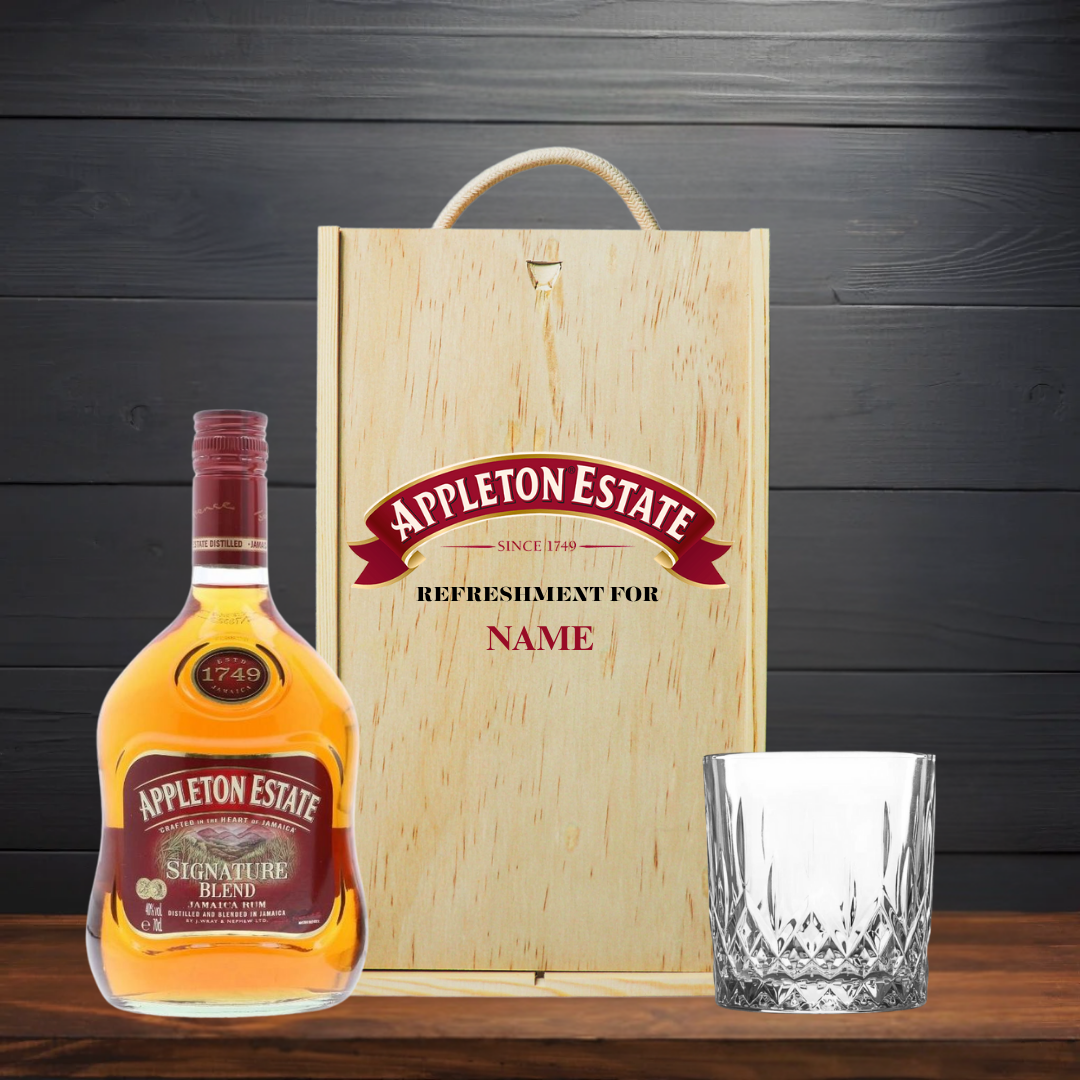 Personalised Appleton Estate Signature Jamaican Rum with Glass in Wooden Box Gift Set