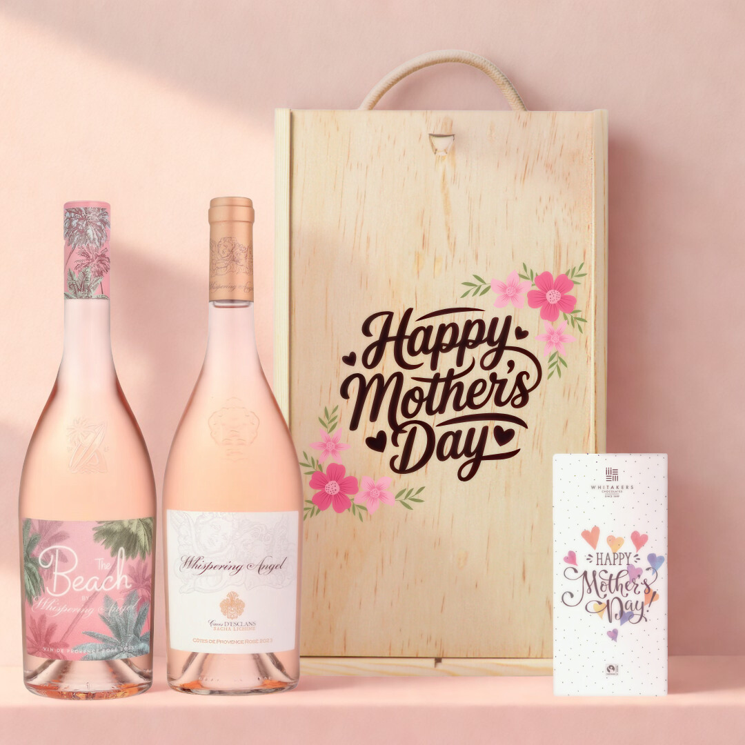 Mother’s Day Whispering Angel Rosé & Beach Rosé Gift Set (75cl) & Chocolate – Luxury Provence Rosé Gift for Mum