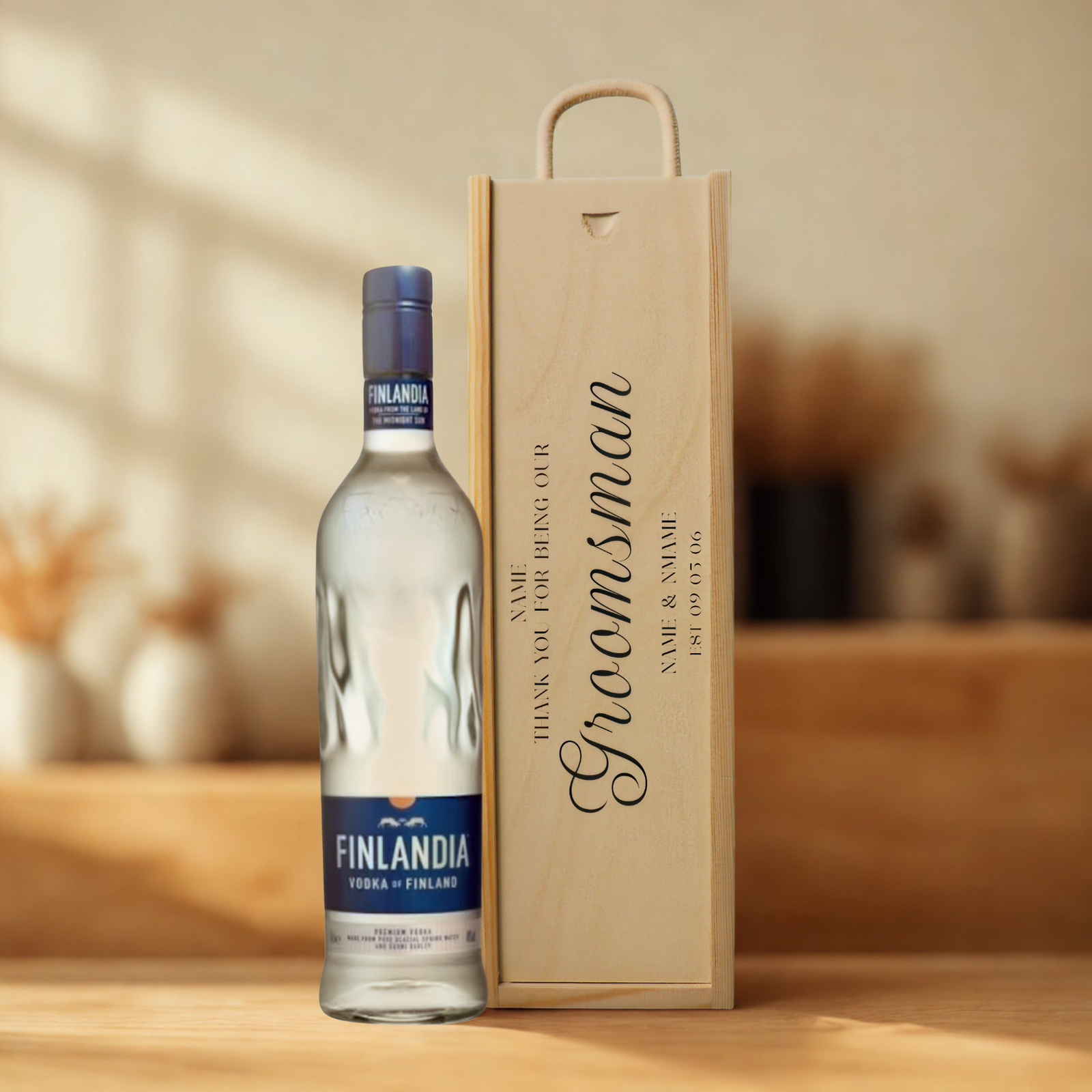 Personalised Groomsmen Vodka Gift Set with Wooden Gift Box