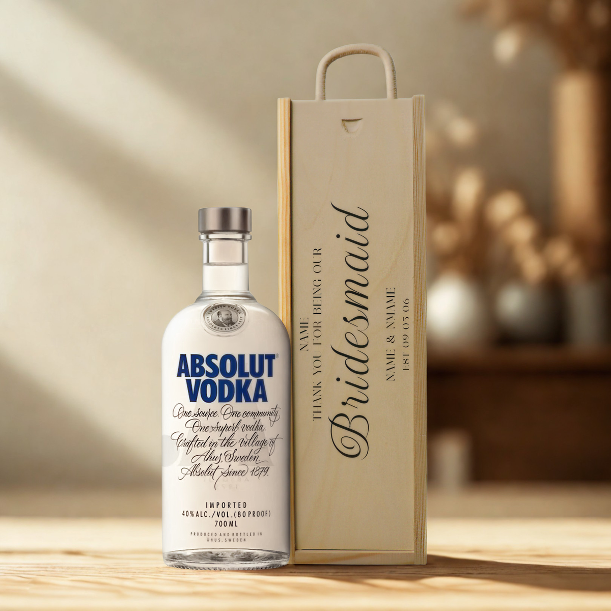 Personalised Bridesmaid Vodka Gift Set with Wooden Presentation Box