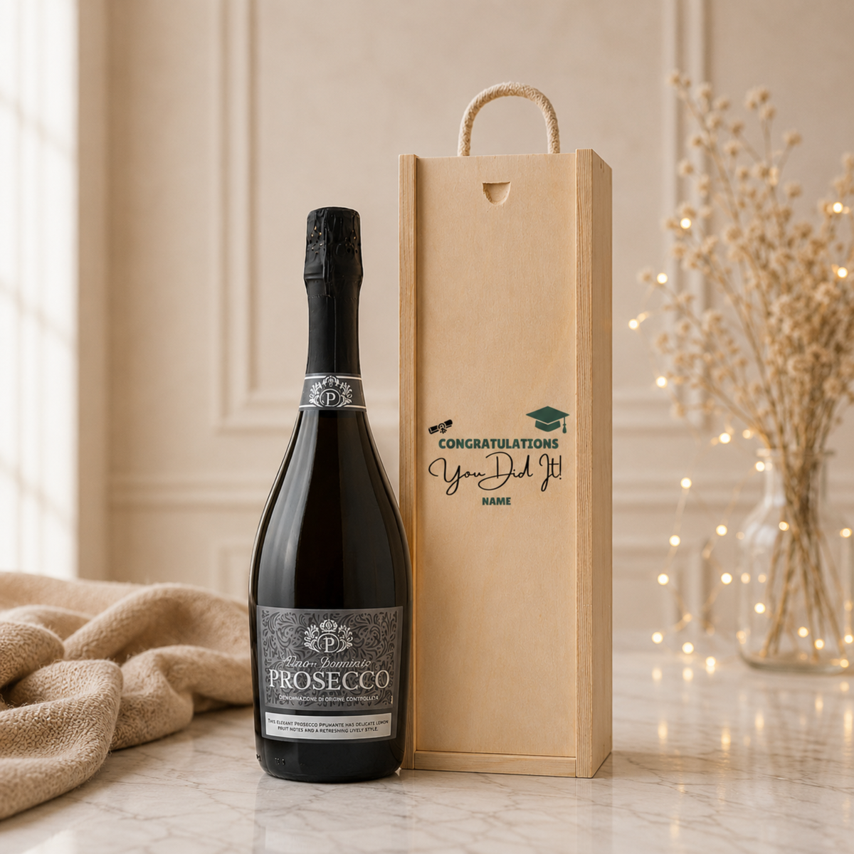 Personalised Graduation Champagne or Prosecco Gift Set – Premium Sparkling Wine with Personalised Lid