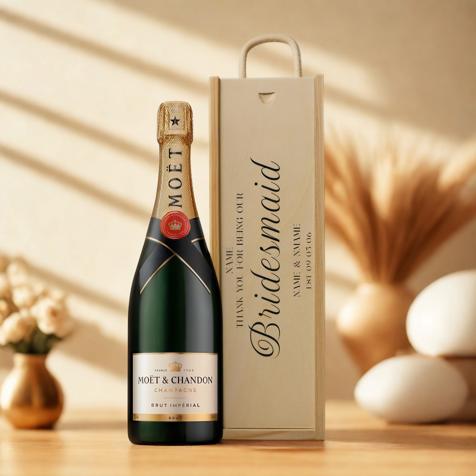 Personalised Bridesmaid Champagne & Sparkling Gift Set with Wooden Presentation Box