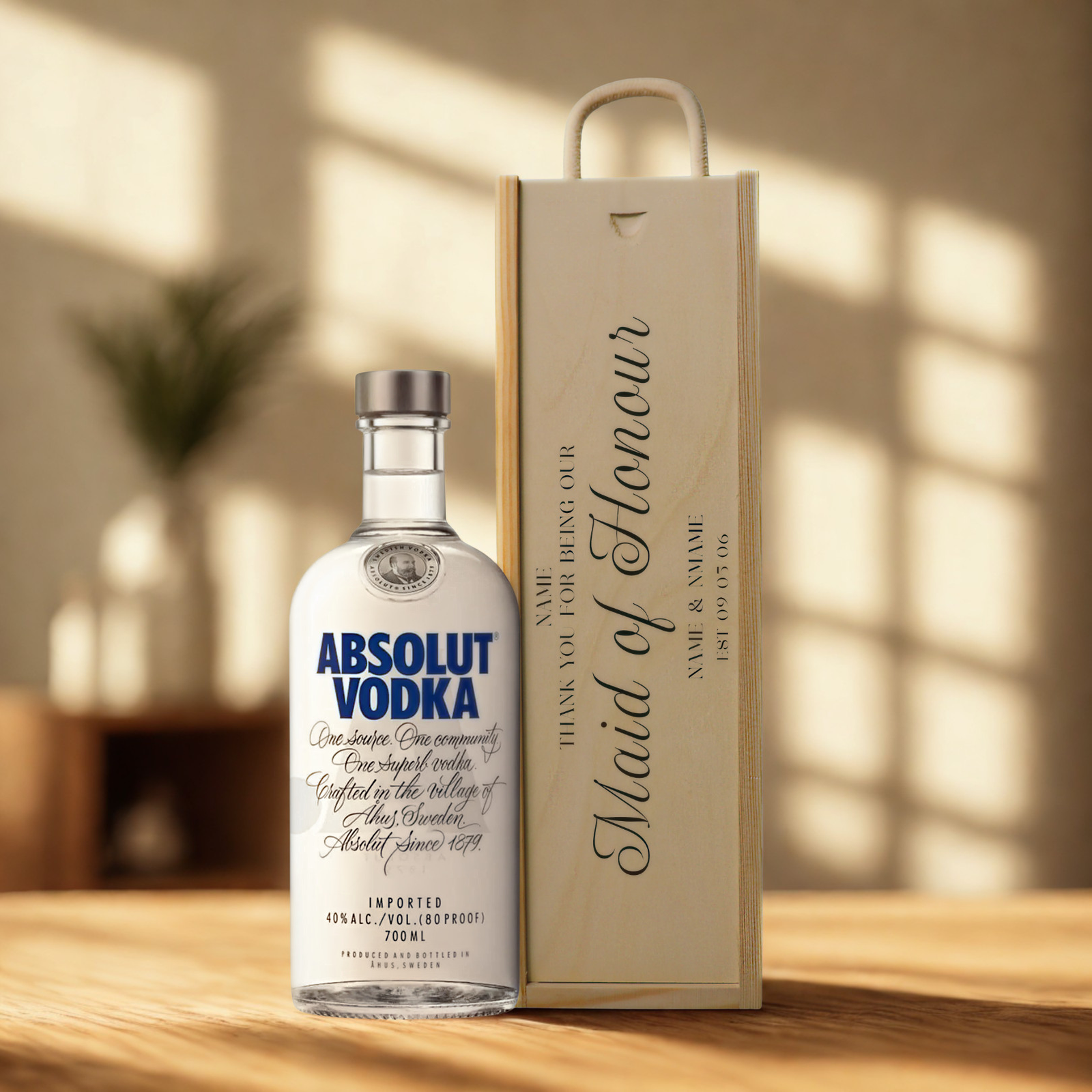 Personalised Maid of Honour Vodka Gift Set with Wooden Gift Box