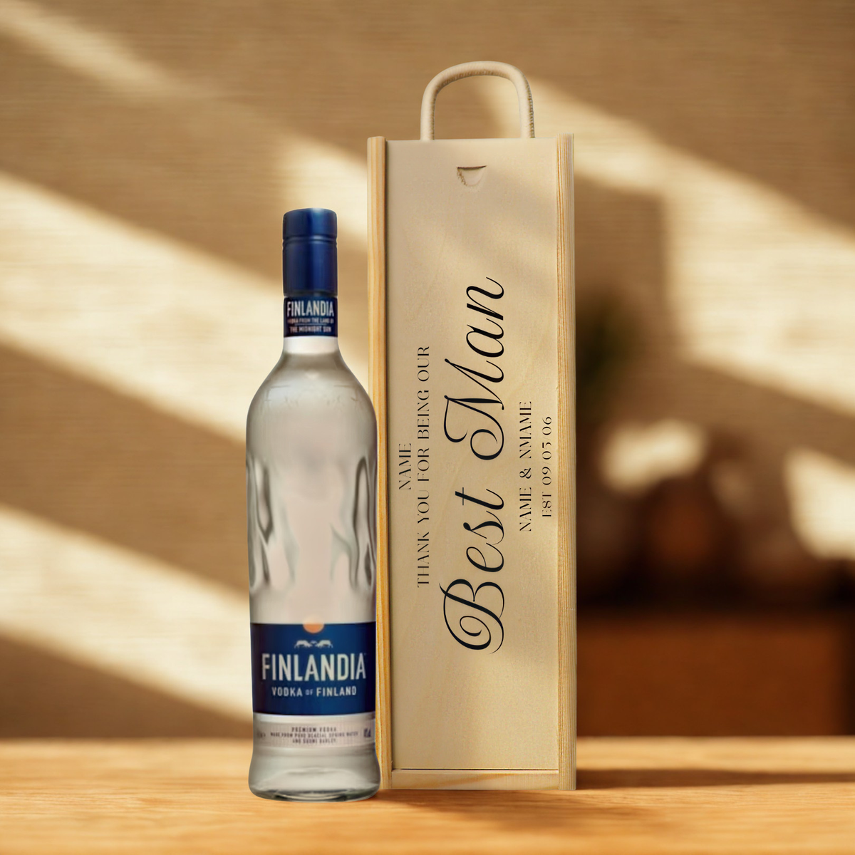 Personalised Best Man Vodka Gift Set with Single Wooden Gift Box
