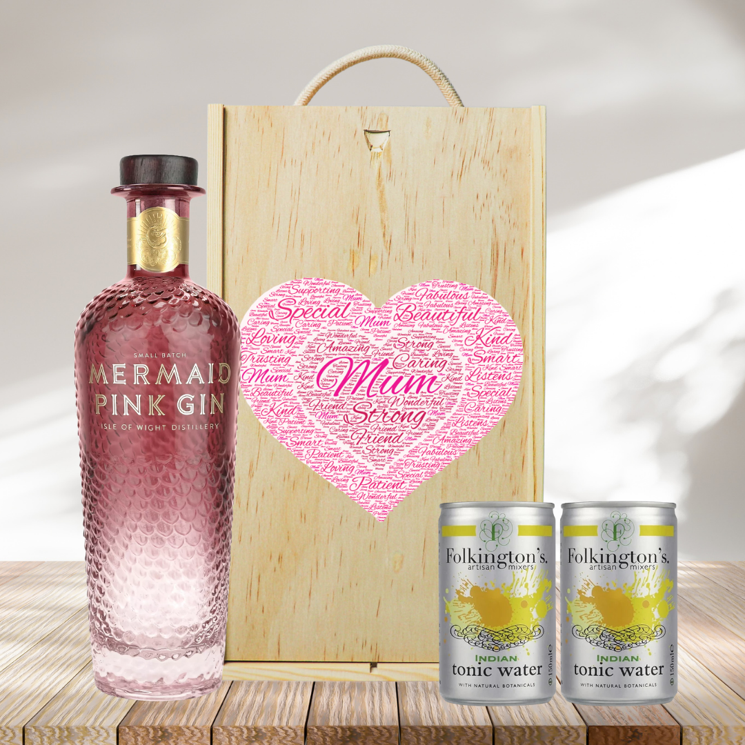 Mum Mermaid Pink Gin Gift Set with Folkington&#39;s Tonics (70cl)