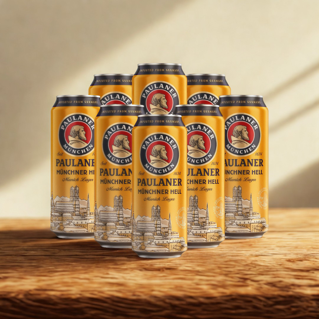 Paulaner Munchner Hell Premium German Lager 500ml Cans – 4.9% ABV (Multipack)
