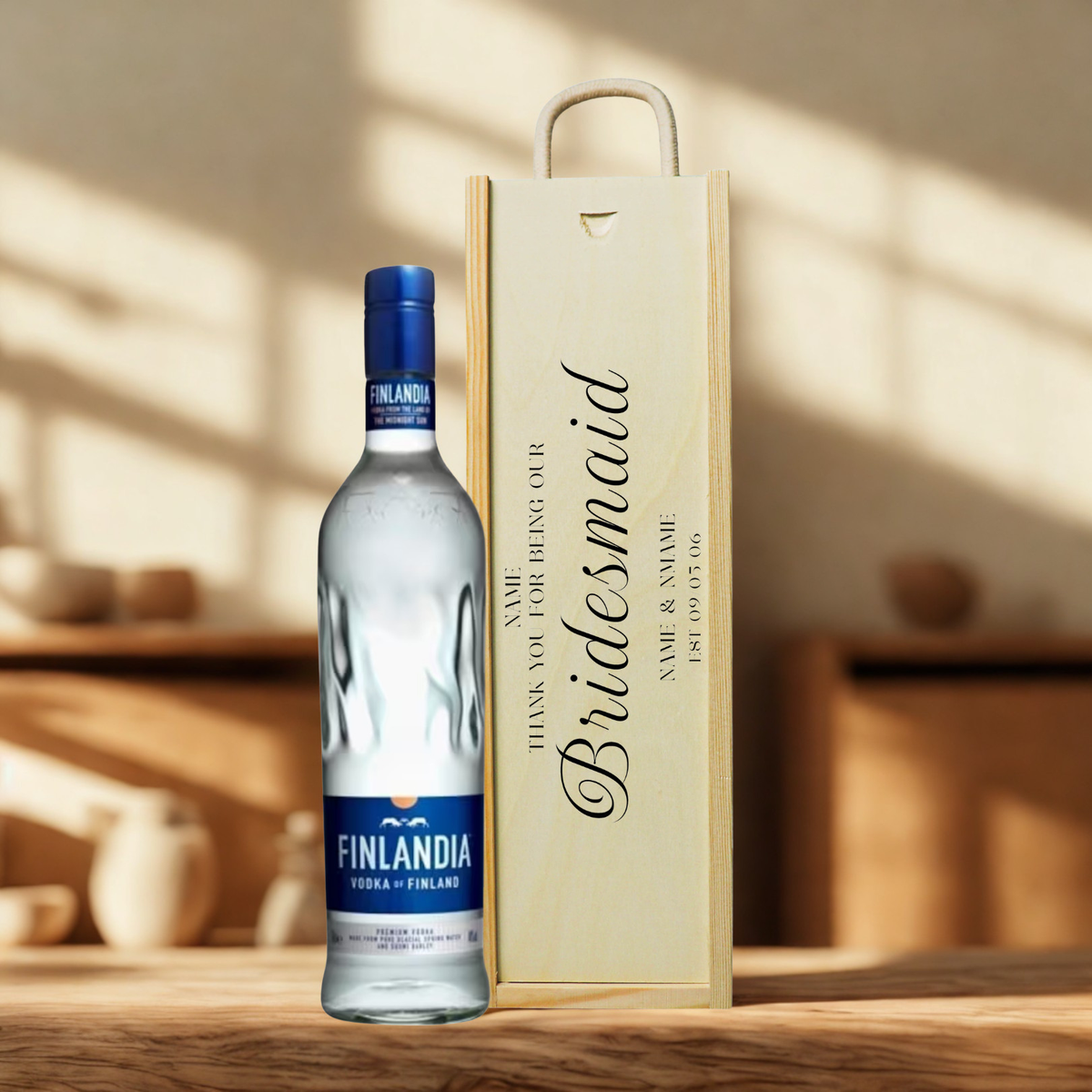 Personalised Bridesmaid Vodka Gift Set with Wooden Presentation Box