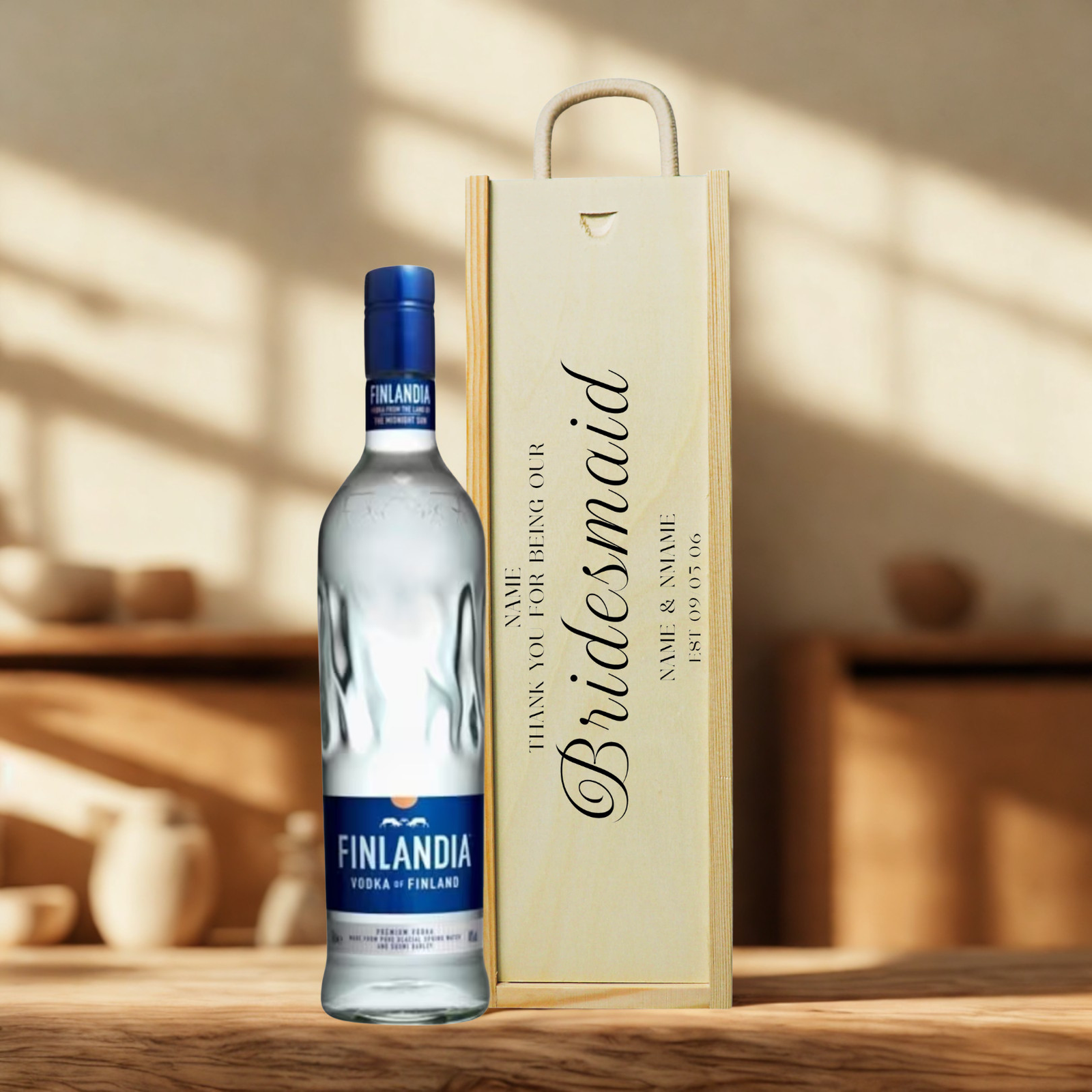 Personalised Bridesmaid Vodka Gift Set with Wooden Presentation Box