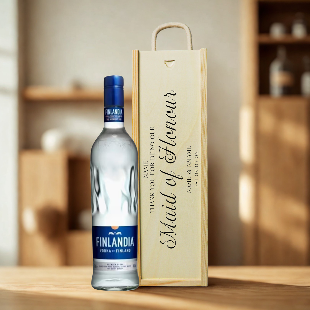 Personalised Maid of Honour Vodka Gift Set with Wooden Gift Box