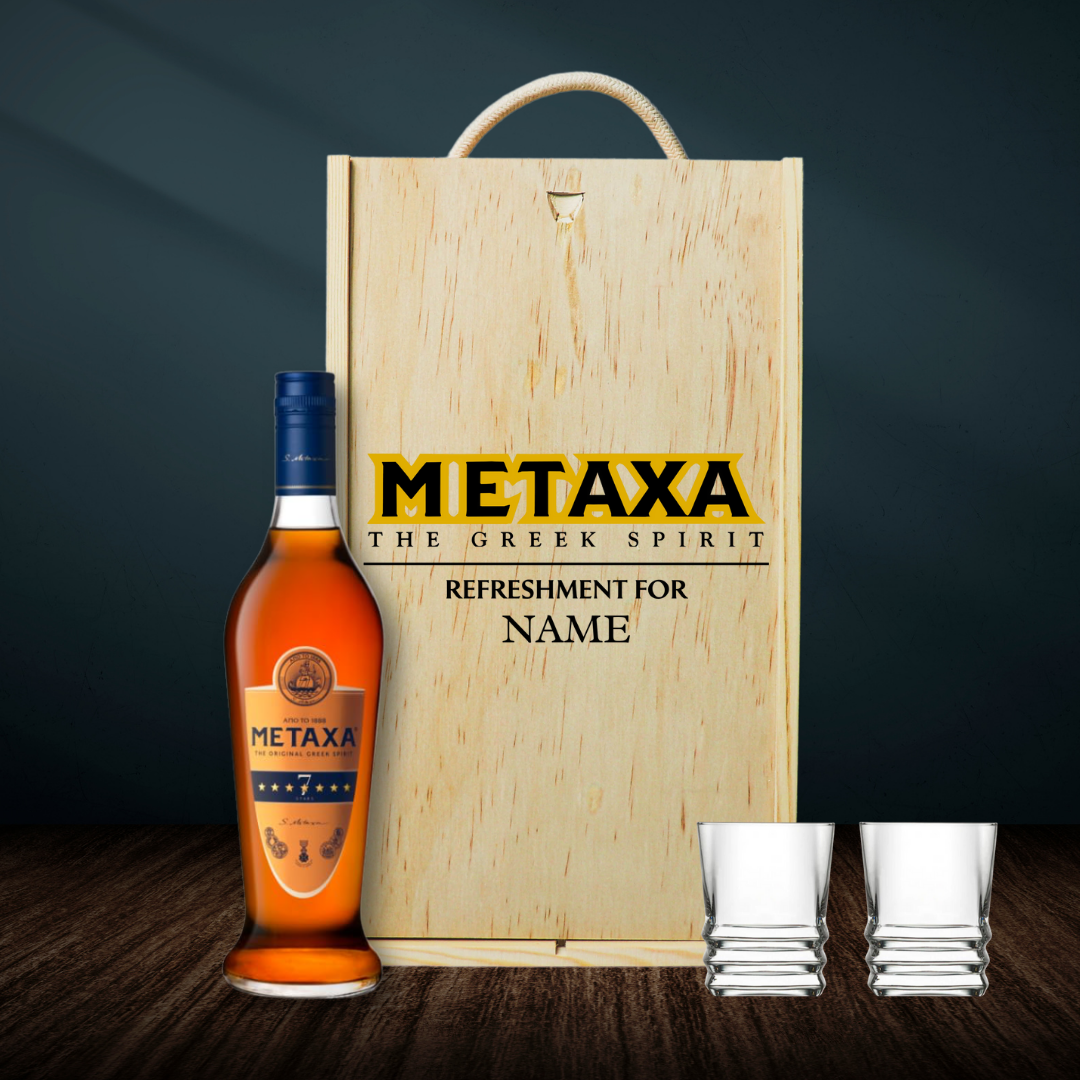 Personalised Metaxa Greek Spirit with Shot Glasses Gift Set