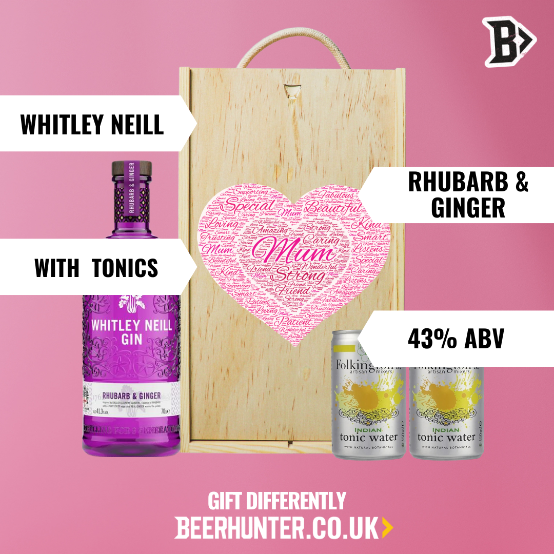 Mum Whitley Neill Rhubarb &amp; Ginger Gin Gift Set with Folkington&#39;s Tonics (70cl)