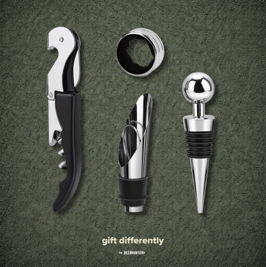 4-Piece Stainless Steel Wine Accessory Gift Set