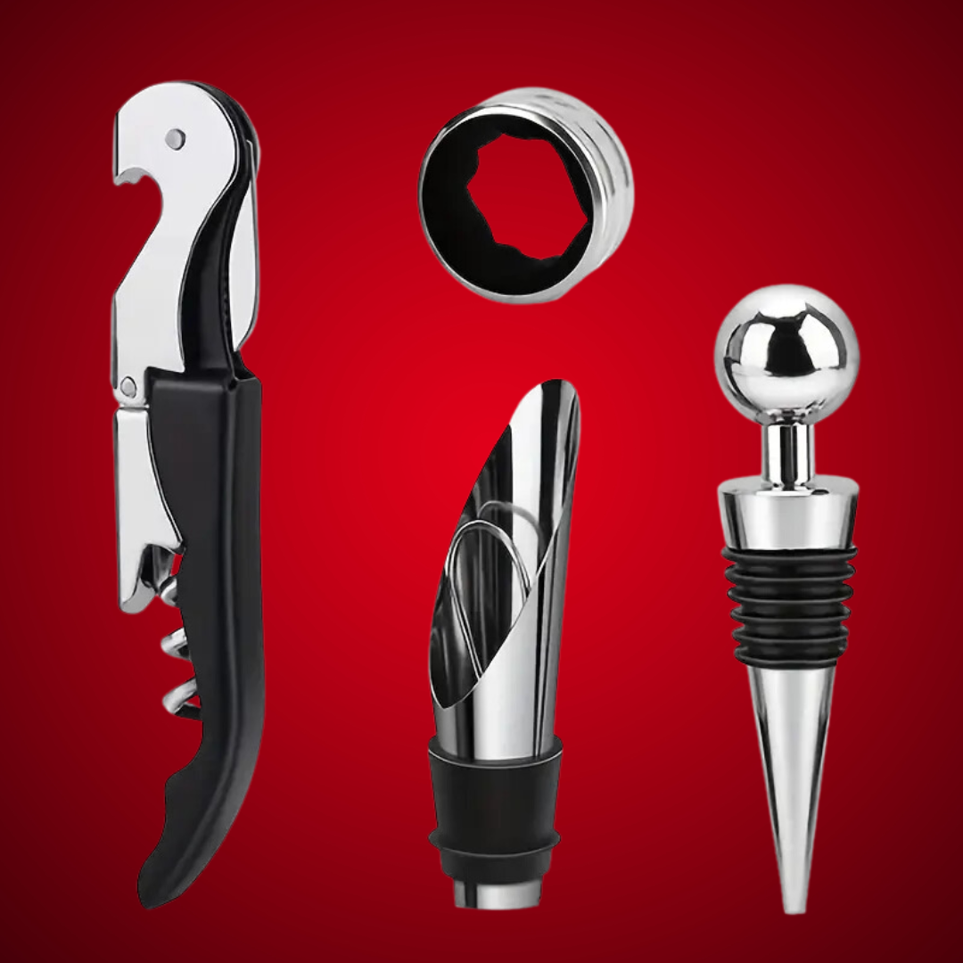 4-Piece Stainless Steel Wine Accessory Gift Set - BEERHUNTER