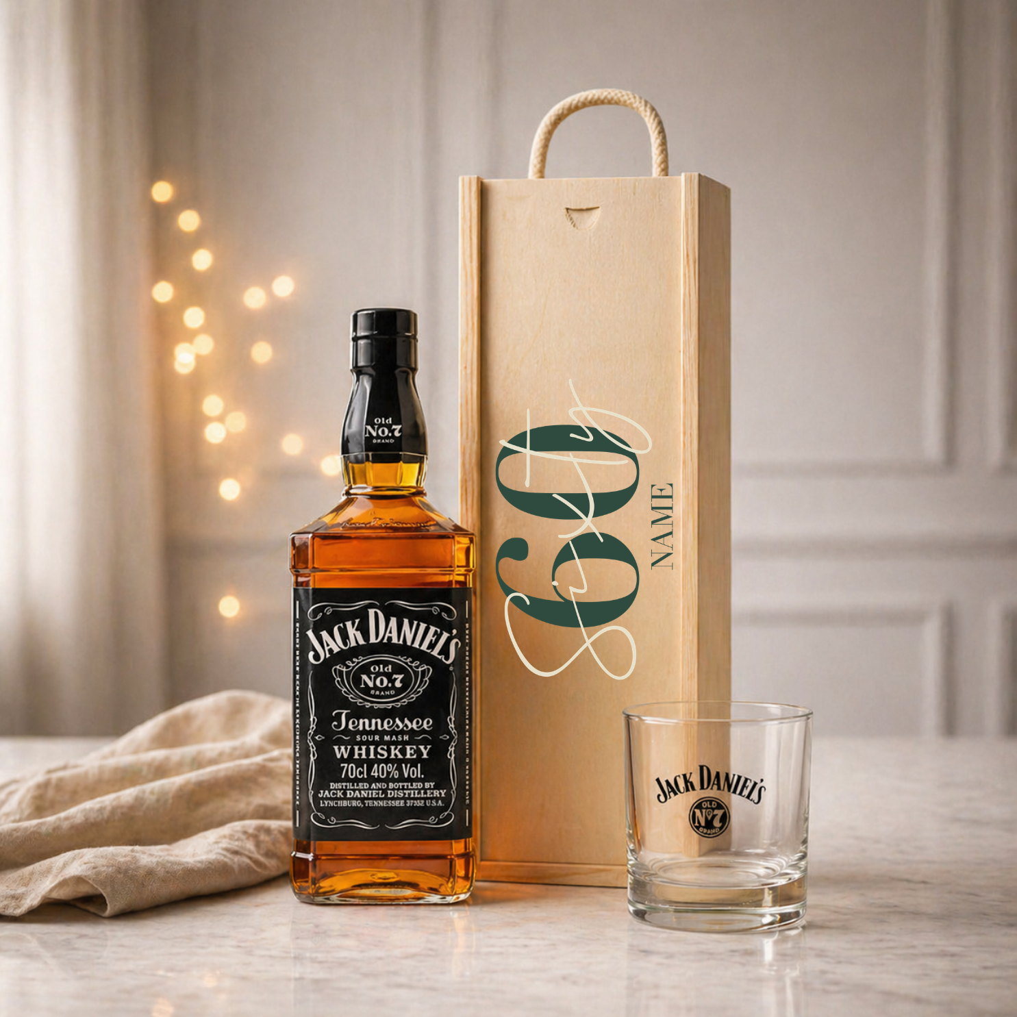 Personalised 60th Birthday Whisky Gift Set with Glass & Personalised Lid (Choose JD, Glenfiddich, Haig Club & More) – 70cl