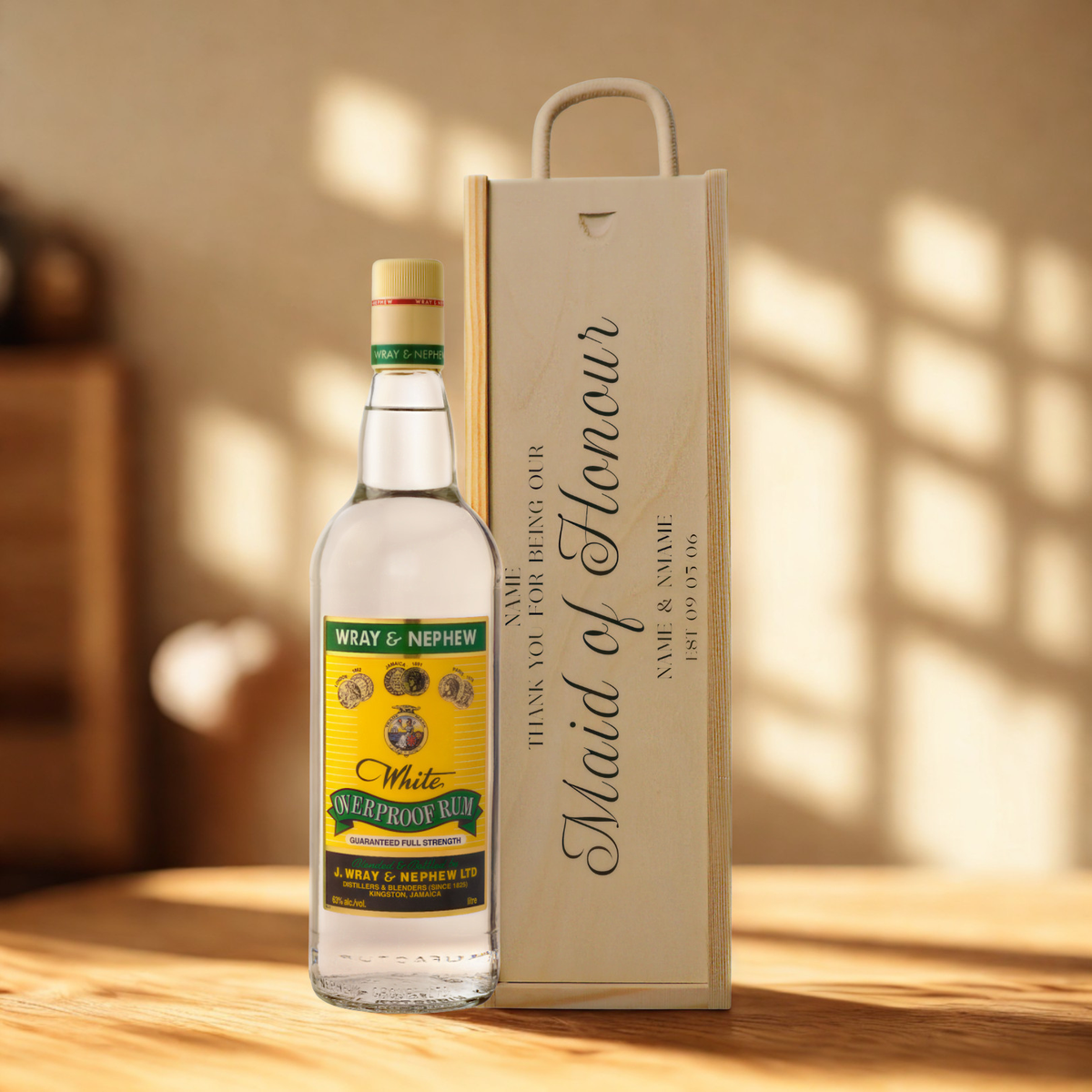 Personalised Maid of Honour Rum Gift Set with Wooden Presentation Box
