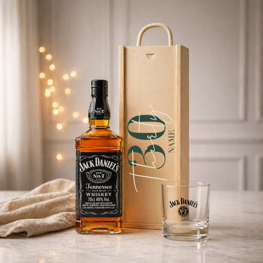Personalised 30th Birthday Whisky Gift Set with Glass &amp; Personalised Lid (Choose JD, Glenfiddich, Haig Club &amp; More) – 70cl