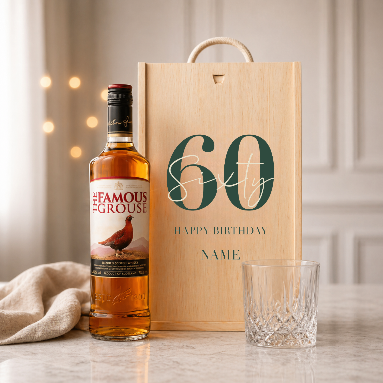 Personalised 60th Birthday Whisky Gift Set with Glass & Personalised Lid (Choose JD, Glenfiddich, Haig Club & More) – 70cl