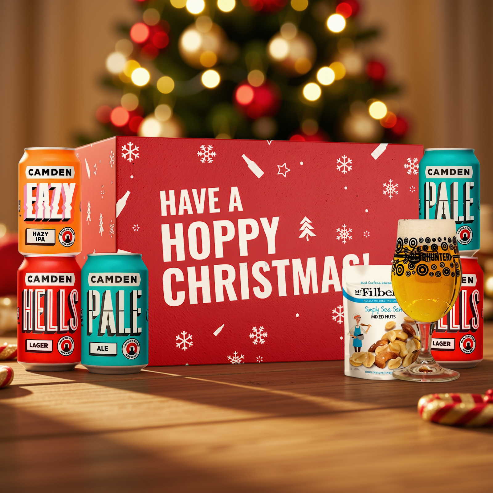 Hoppy Christmas Camden British Craft Beer Gift Set Box with Glass – 5 x 330ml Cans