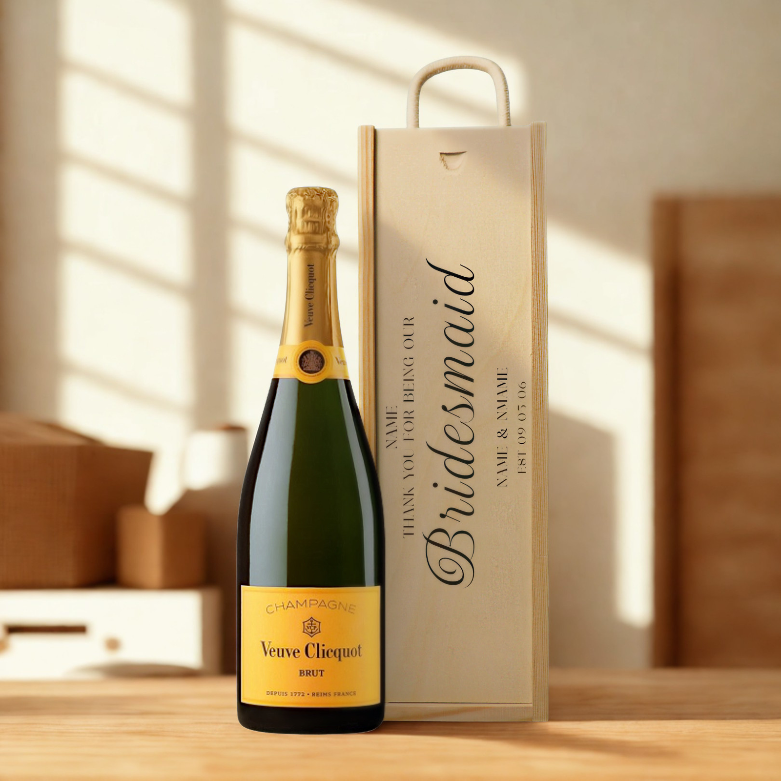 Personalised Bridesmaid Champagne & Sparkling Gift Set with Wooden Presentation Box