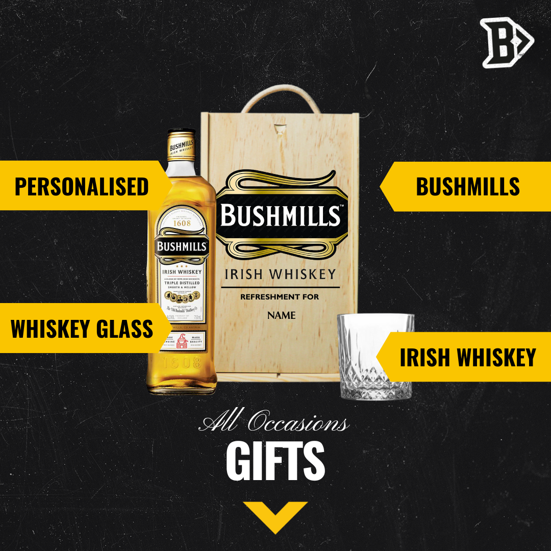 Personalised Bushmills Irish Whiskey Gift Set with Glass – 70cl (40% ABV)