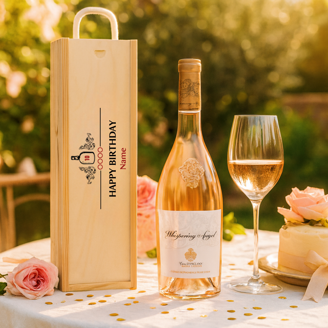 Personalised Happy Birthday Whispering Angel Rosé Wine Gift Set – 75cl