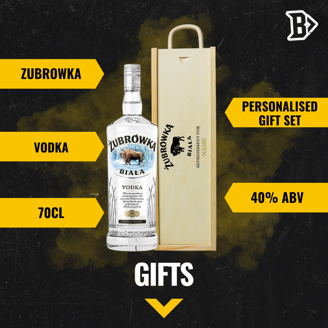 Personalised Żubrówka Biała Polish Vodka in Wooden Box Gift Set