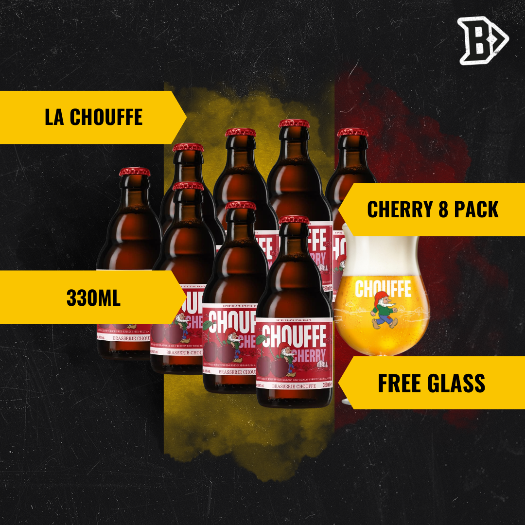 Chouffe Cherry Belgian Fruit Beer 330ml Bottles - 8.0% ABV (8 Multipack) with FREE Chouffe Glass