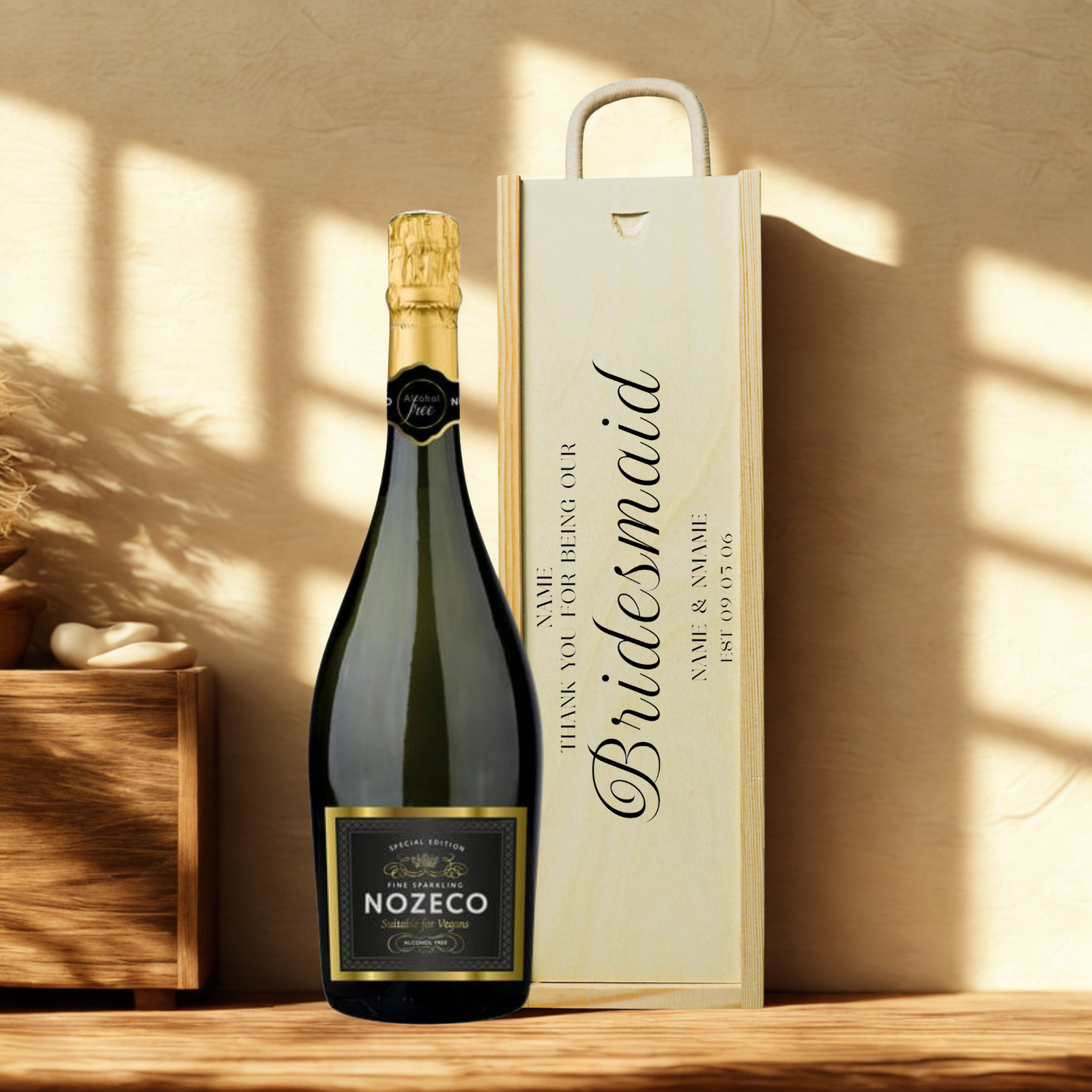 Personalised Bridesmaid Champagne & Sparkling Gift Set with Wooden Presentation Box