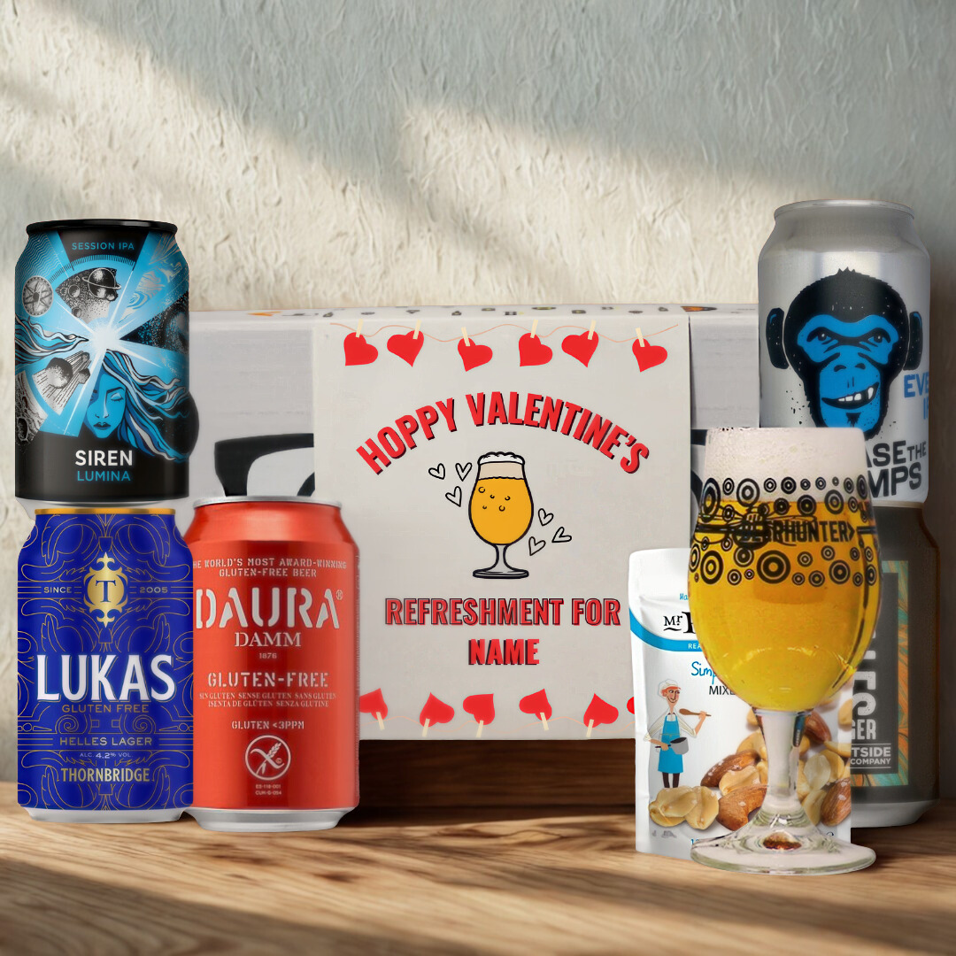 Personalised Gluten Free Hoppy Valentine's Craft Beer Gift Set – IPA, Pale Ale &amp; Lager (5 x 330ml)