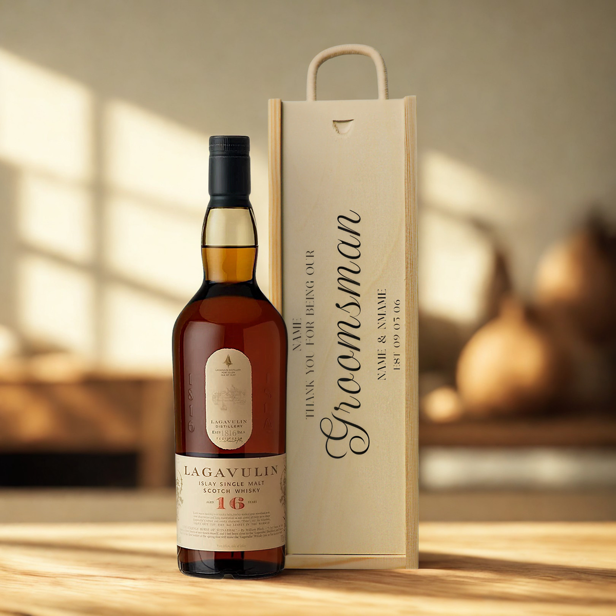 Personalised Groomsmen Whisky Gift Set with Wooden Gift Box