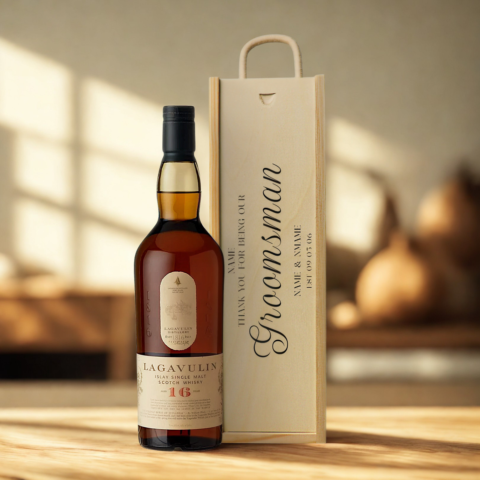 Personalised Groomsmen Whisky Gift Set with Wooden Gift Box